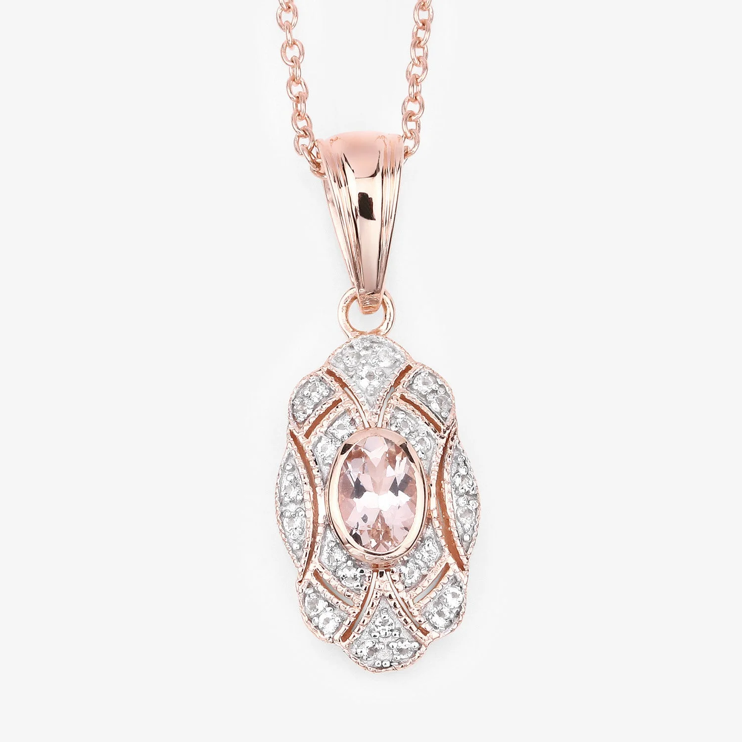 0.52 Carat Genuine Morganite and White Topaz .925 Sterling Silver Pendant - Image 4