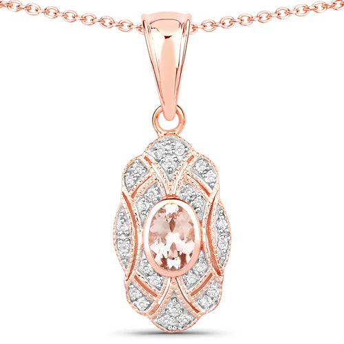 0.52 Carat Genuine Morganite and White Topaz .925 Sterling Silver Pendant - Image 5