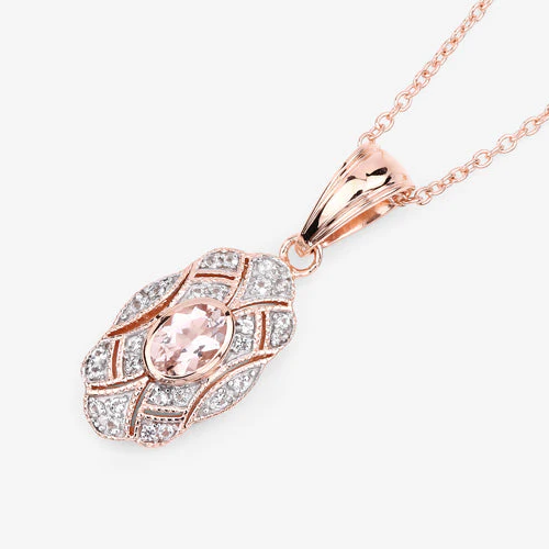 0.52 Carat Genuine Morganite and White Topaz .925 Sterling Silver Pendant - Image 9