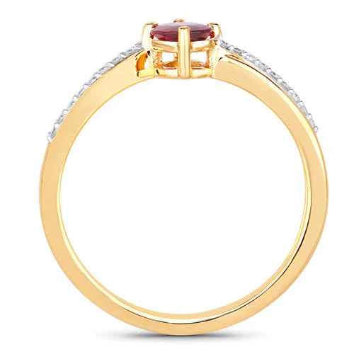 0.52 Carat Genuine Ruby and White Diamond 14K Yellow Gold Ring - Image 2