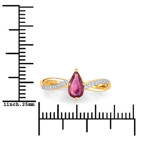 0.52 Carat Genuine Ruby and White Diamond 14K Yellow Gold Ring - Image 3