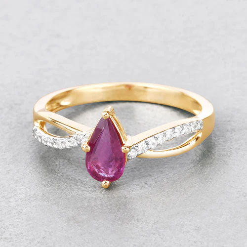 0.52 Carat Genuine Ruby and White Diamond 14K Yellow Gold Ring - Image 4