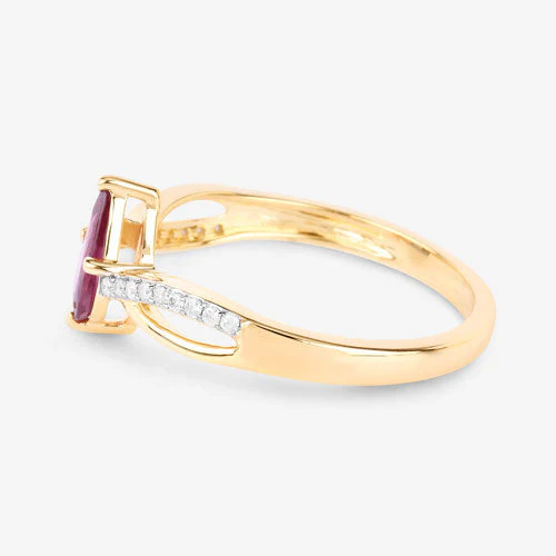 0.52 Carat Genuine Ruby and White Diamond 14K Yellow Gold Ring - Image 6