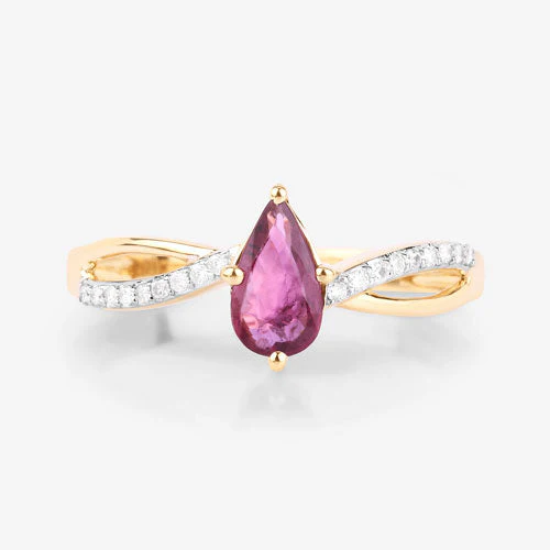 0.52 Carat Genuine Ruby and White Diamond 14K Yellow Gold Ring - Image 8
