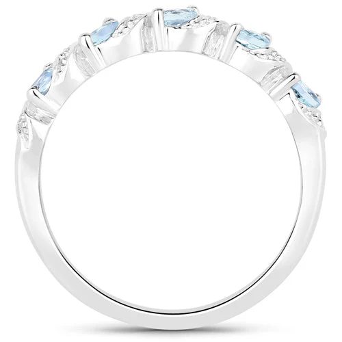 0.54 Carat Genuine Aquamarine and White Topaz .925 Sterling Silver Ring - Image 2