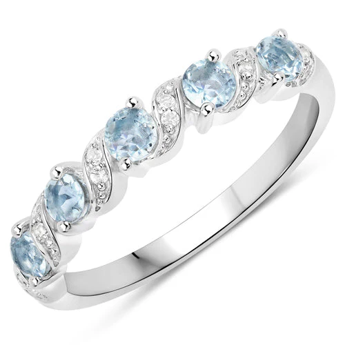 0.54 Carat Genuine Aquamarine and White Topaz .925 Sterling Silver Ring - Image 5