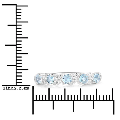 0.54 Carat Genuine Aquamarine and White Topaz .925 Sterling Silver Ring - Image 7