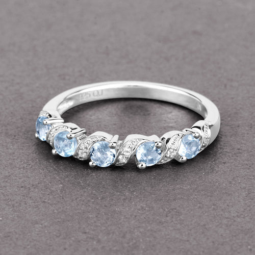 0.54 Carat Genuine Aquamarine and White Topaz .925 Sterling Silver Ring - Image 8