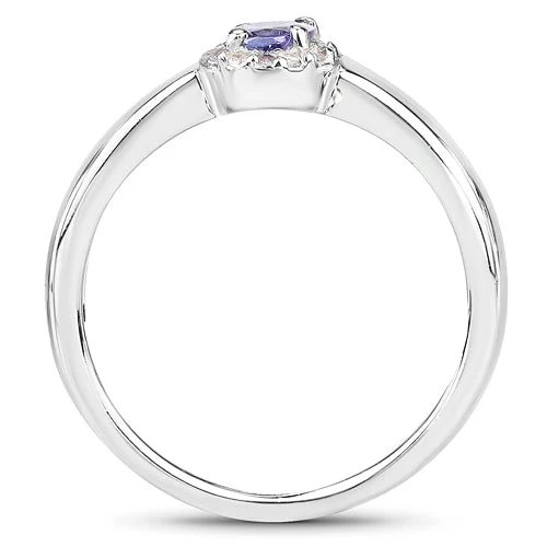 0.54 Carat Genuine Tanzanite and White Zircon .925 Sterling Silver Ring - Image 2