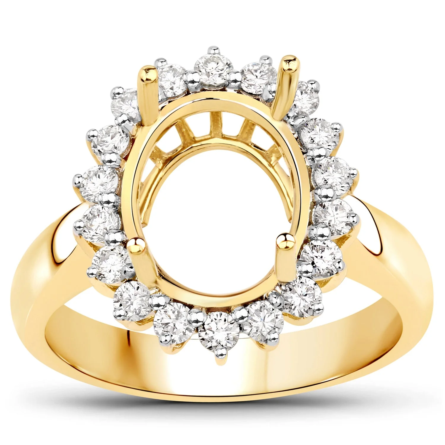 0.54 Carat Genuine White Diamond 14K Yellow Gold Semi Mount Ring - holds 11x9mm Oval Gemstone - Image 2