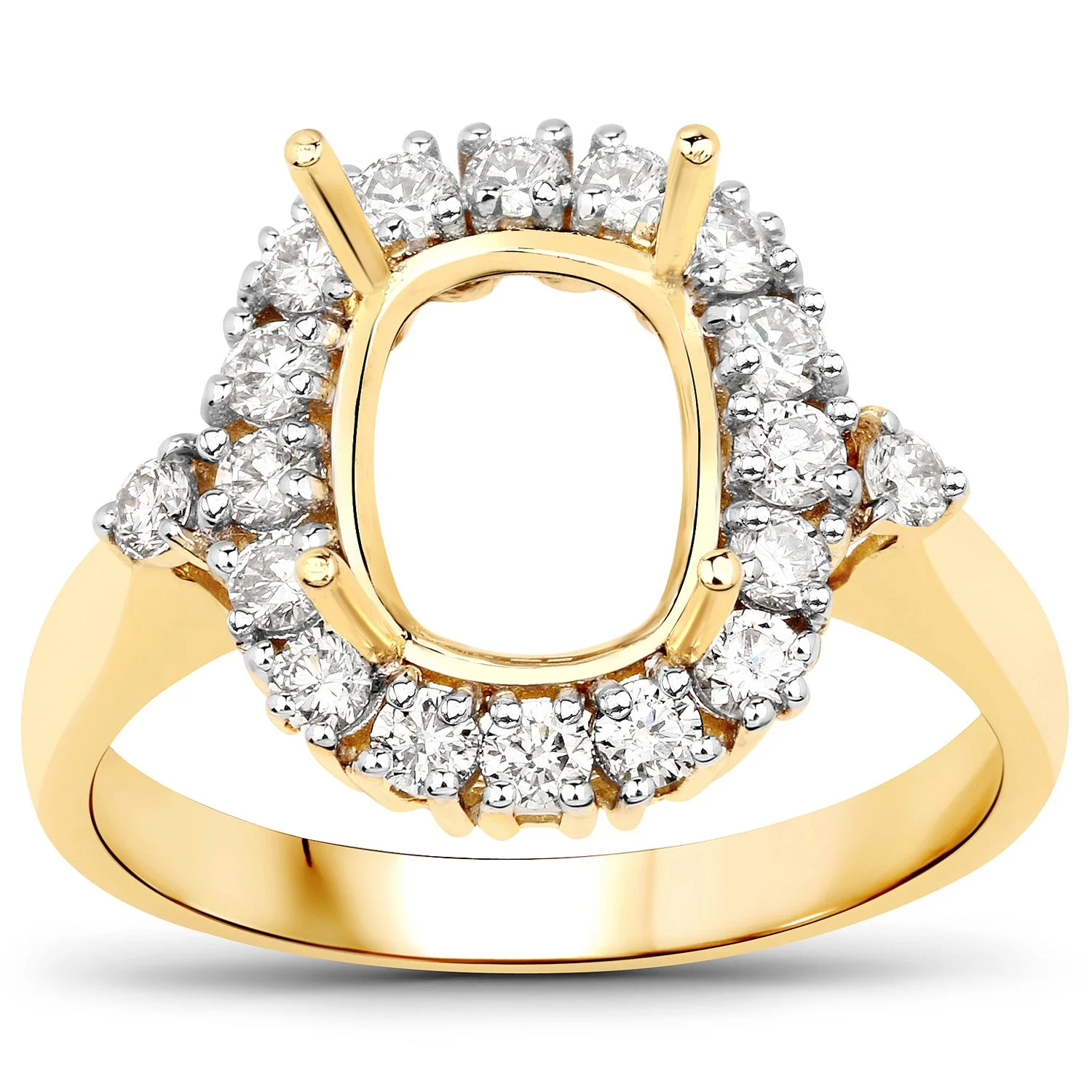 0.54 Carat Genuine White Diamond 14K Yellow Gold Semi Mount Ring - holds 9x7mm Cushion Gemstone - Image 2
