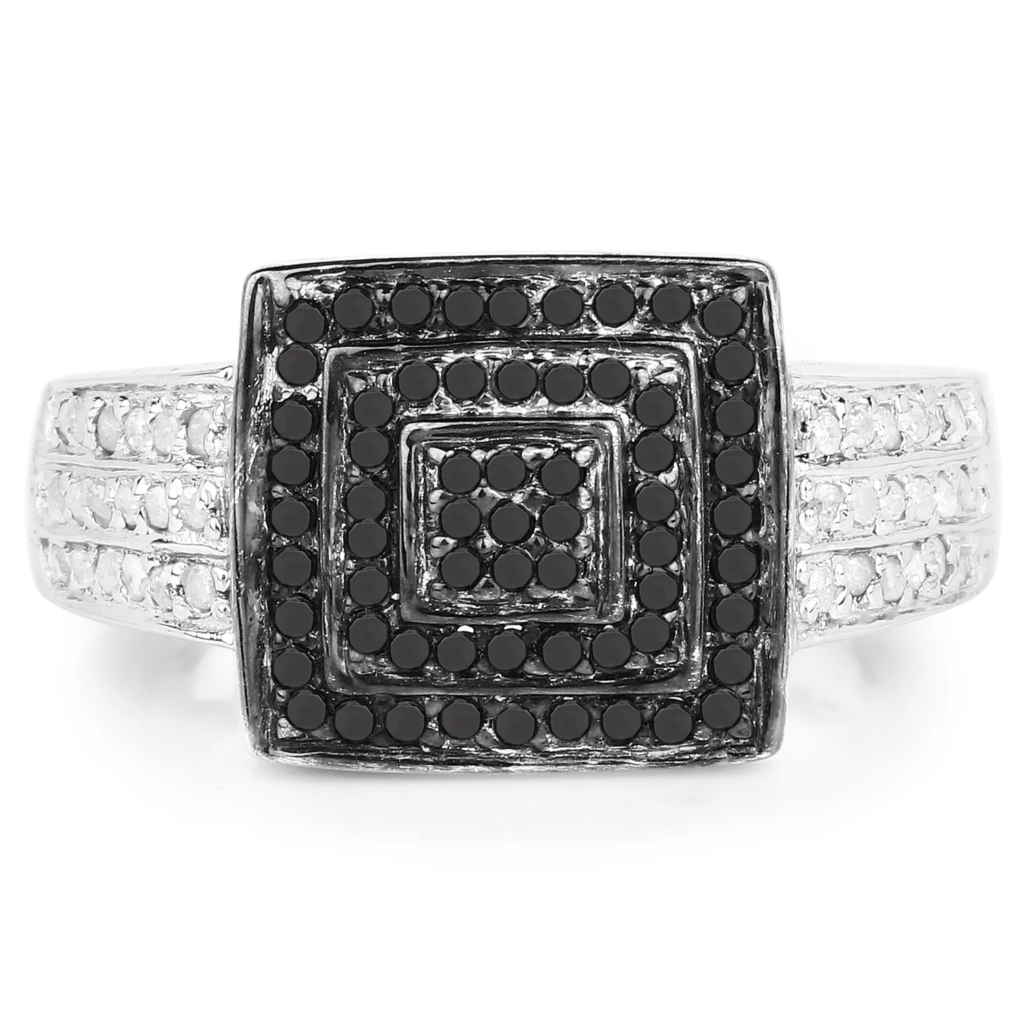 0.55 Carat Genuine Black Diamond and White Diamond .925 Sterling Silver Ring - Image 3