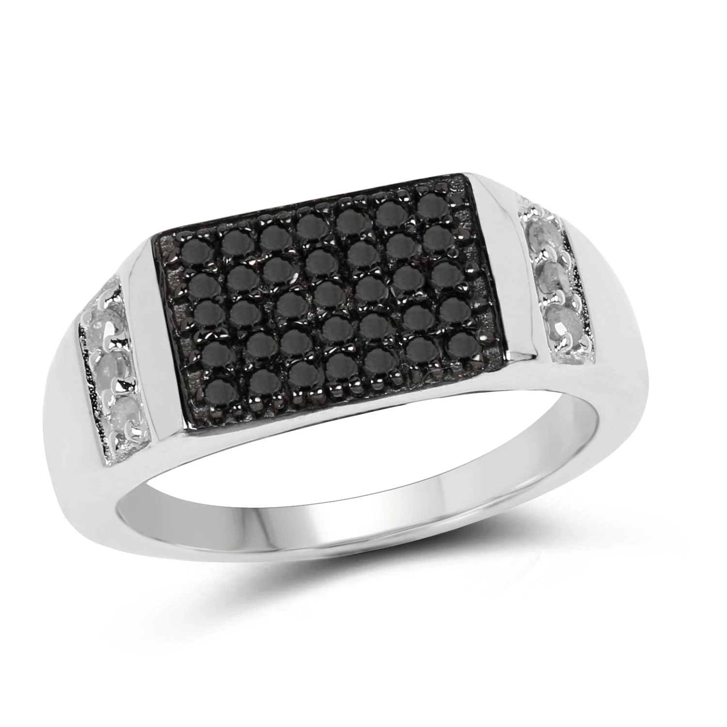 0.55 Carat Genuine Black Diamond and White Diamond .925 Sterling Silver Ring
