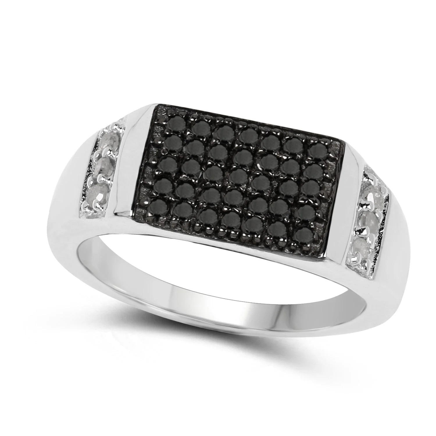 0.55 Carat Genuine Black Diamond and White Diamond .925 Sterling Silver Ring - Image 2