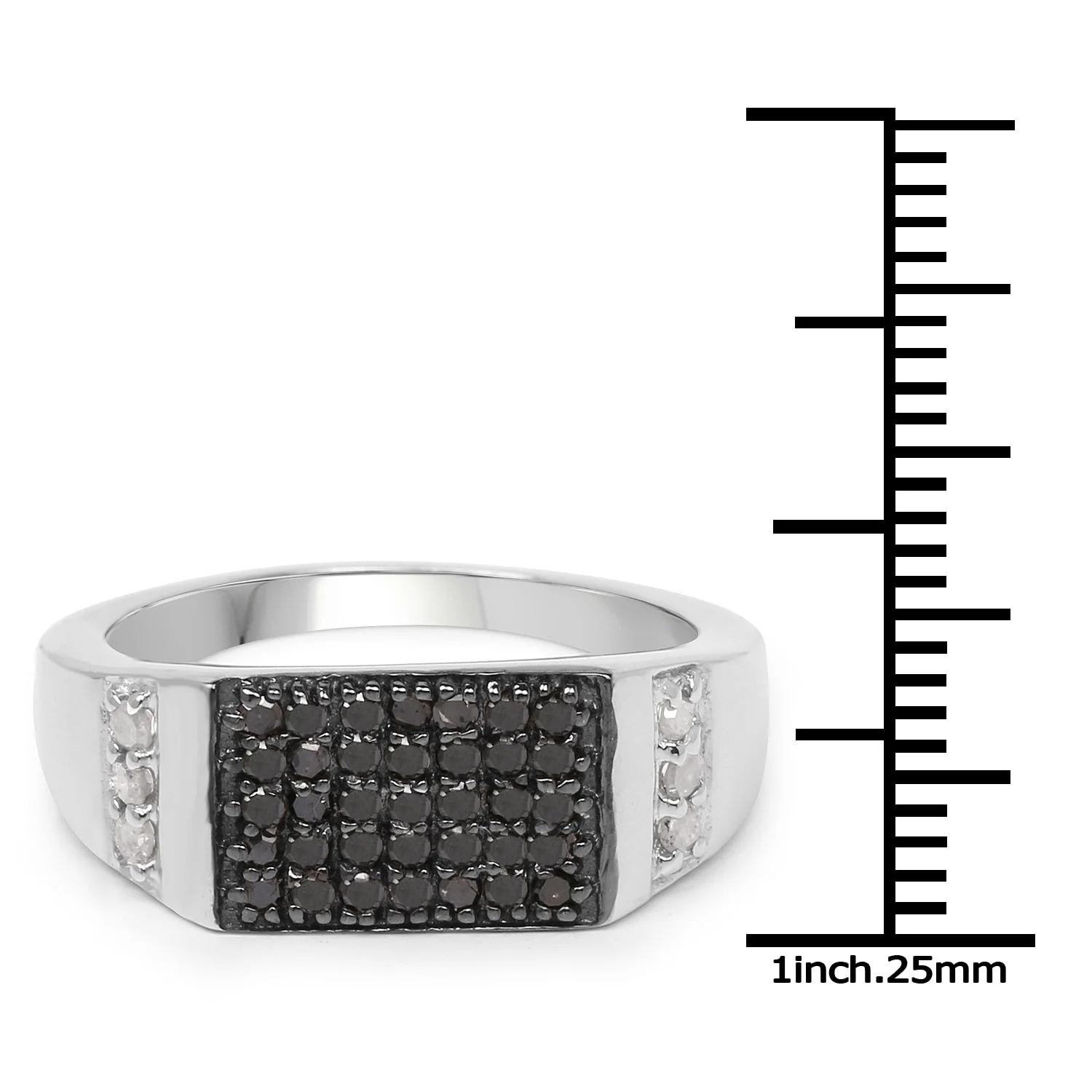 0.55 Carat Genuine Black Diamond and White Diamond .925 Sterling Silver Ring - Image 3