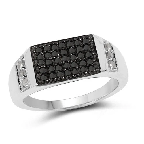 0.55 Carat Genuine Black Diamond and White Diamond .925 Sterling Silver Ring - Image 4