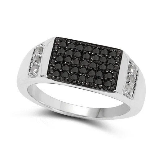 0.55 Carat Genuine Black Diamond and White Diamond .925 Sterling Silver Ring - Image 5