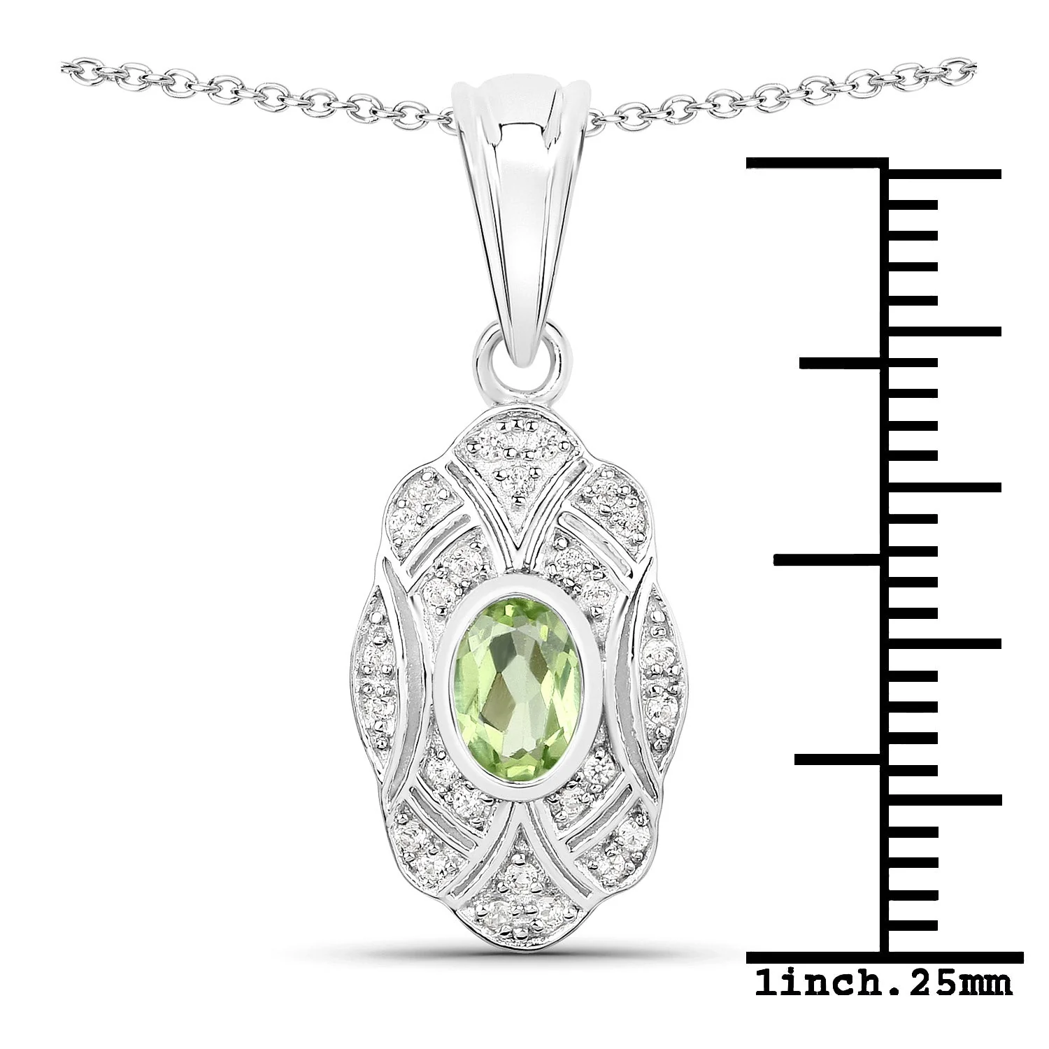 0.55 Carat Genuine Peridot and White Topaz .925 Sterling Silver Pendant - Image 3