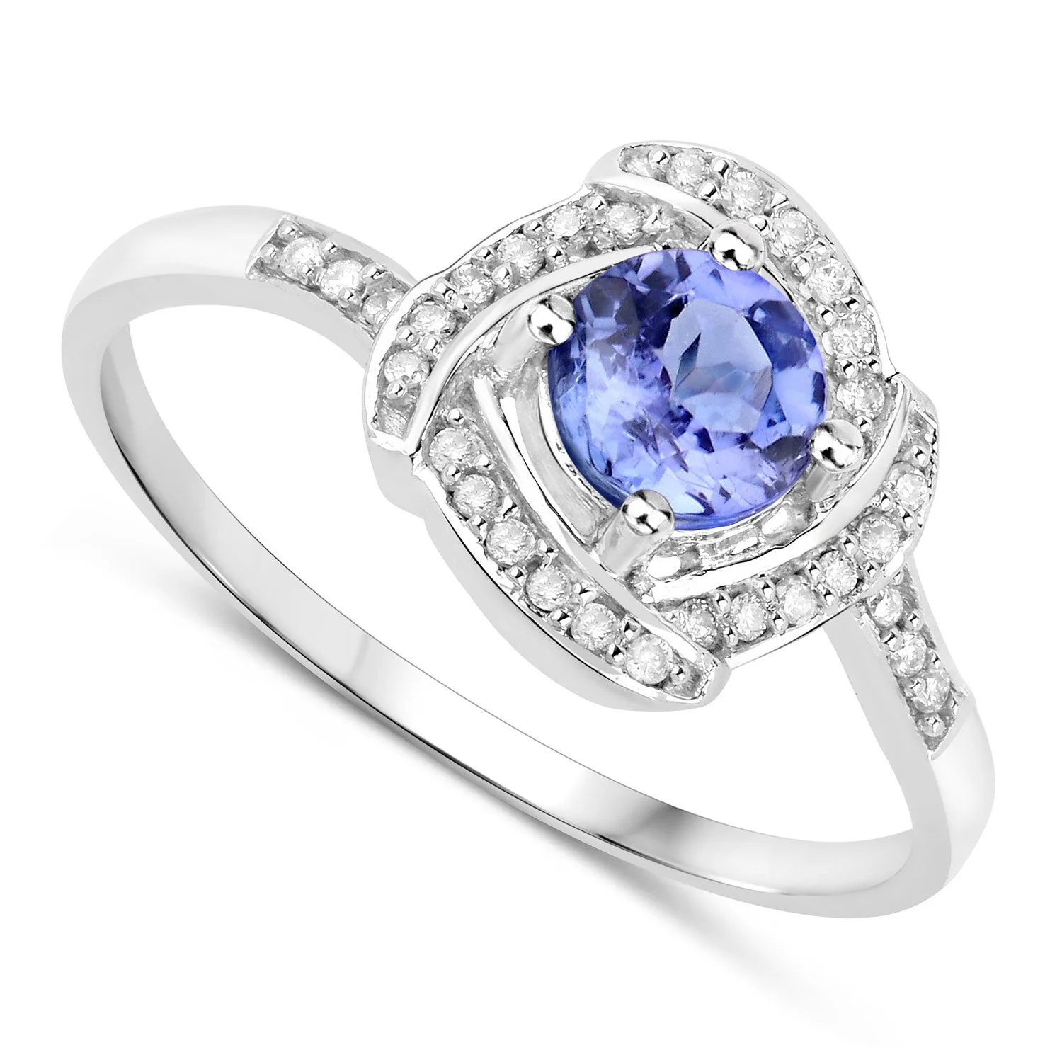 0.55 Carat Genuine Tanzanite and White Diamond 14K White Gold Ring - Image 2