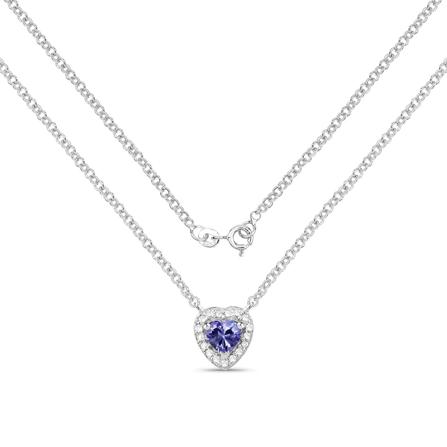 0.55 Carat Genuine Tanzanite and White Topaz .925 Sterling Silver Necklace - Image 2