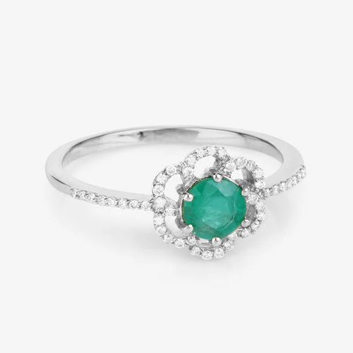 0.55 Carat Genuine Zambian Emerald and White Diamond 14K White Gold Ring - Image 10