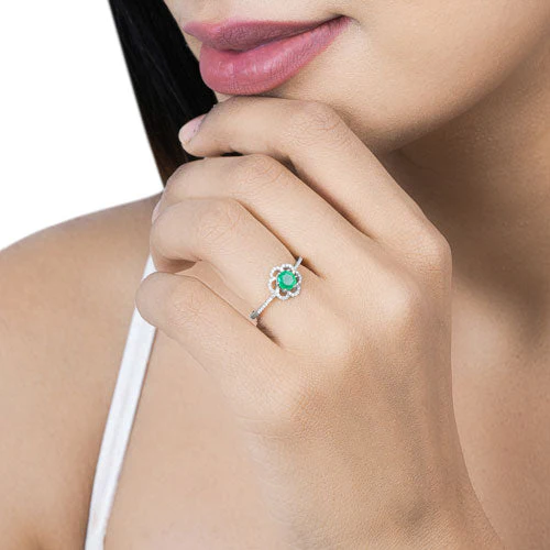 0.55 Carat Genuine Zambian Emerald and White Diamond 14K White Gold Ring - Image 14