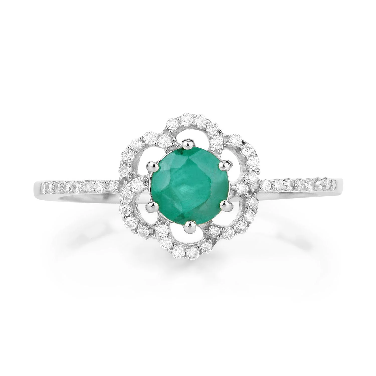 0.55 Carat Genuine Zambian Emerald and White Diamond 14K White Gold Ring - Image 3