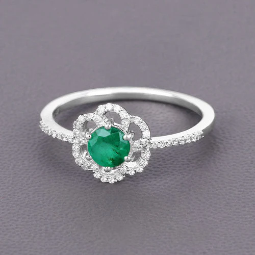 0.55 Carat Genuine Zambian Emerald and White Diamond 14K White Gold Ring - Image 8