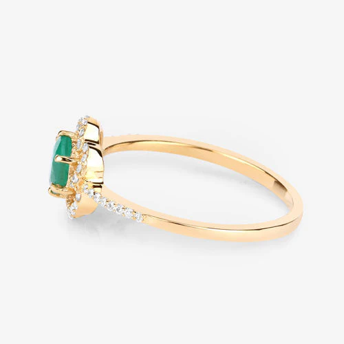 0.55 Carat Genuine Zambian Emerald and White Diamond 14K Yellow Gold Ring - Image 10