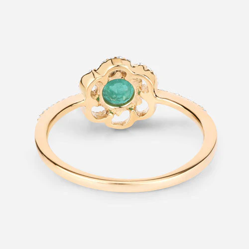 0.55 Carat Genuine Zambian Emerald and White Diamond 14K Yellow Gold Ring - Image 11