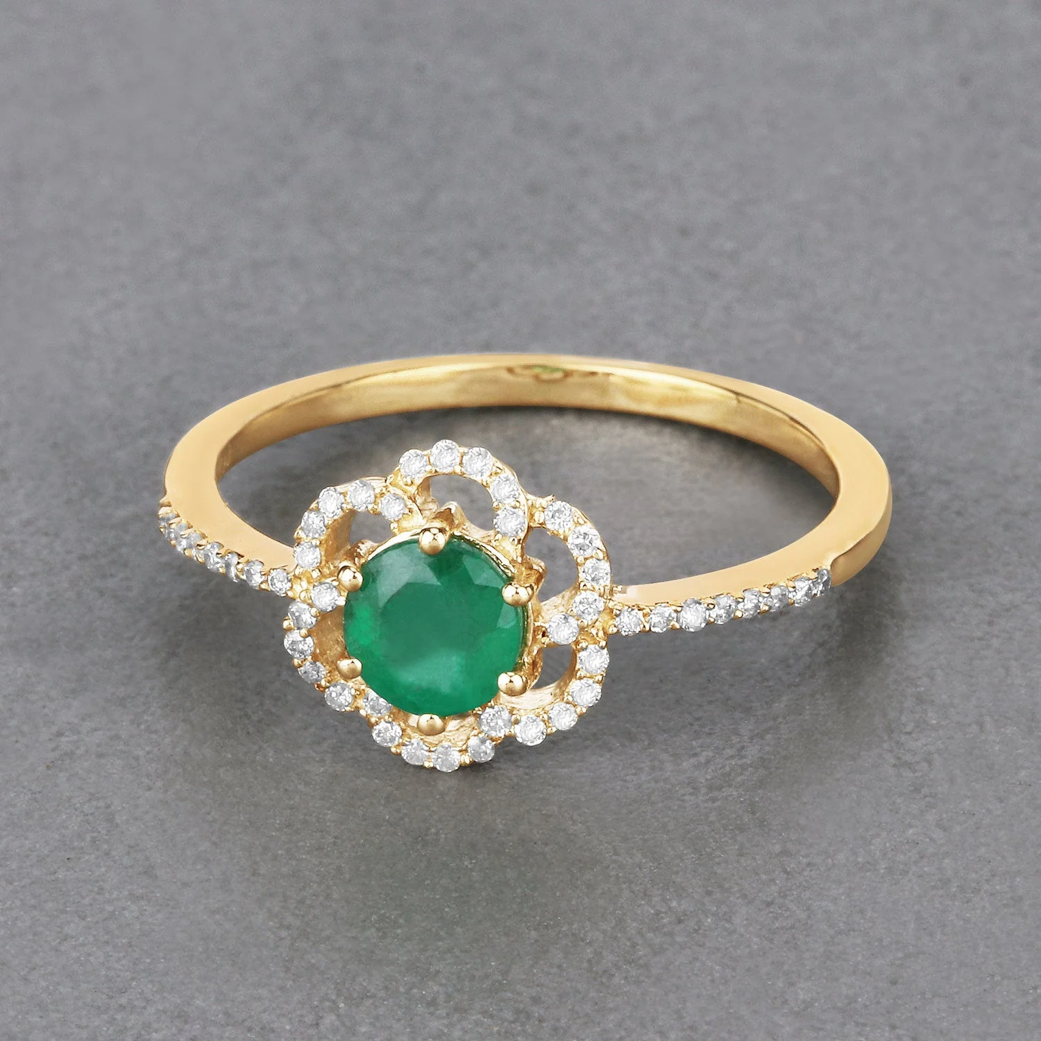 0.55 Carat Genuine Zambian Emerald and White Diamond 14K Yellow Gold Ring - Image 4
