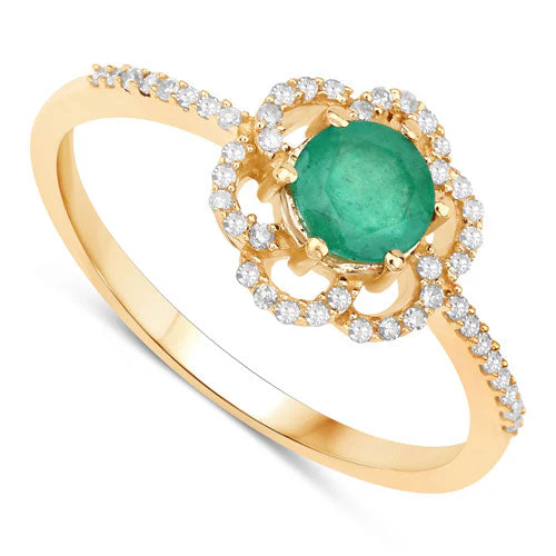 0.55 Carat Genuine Zambian Emerald and White Diamond 14K Yellow Gold Ring - Image 6