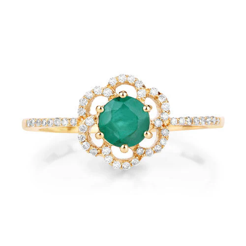 0.55 Carat Genuine Zambian Emerald and White Diamond 14K Yellow Gold Ring - Image 7