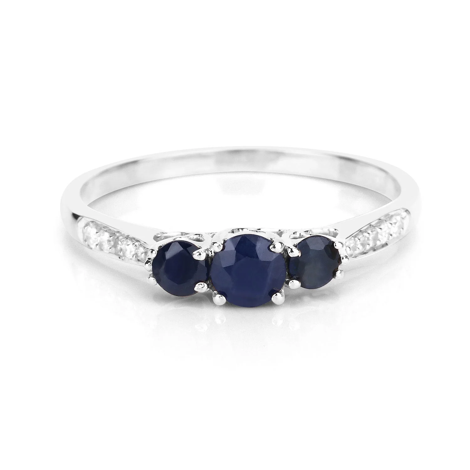 0.56 Carat Genuine Blue Sapphire and White Diamond 14K White Gold Ring - Image 3