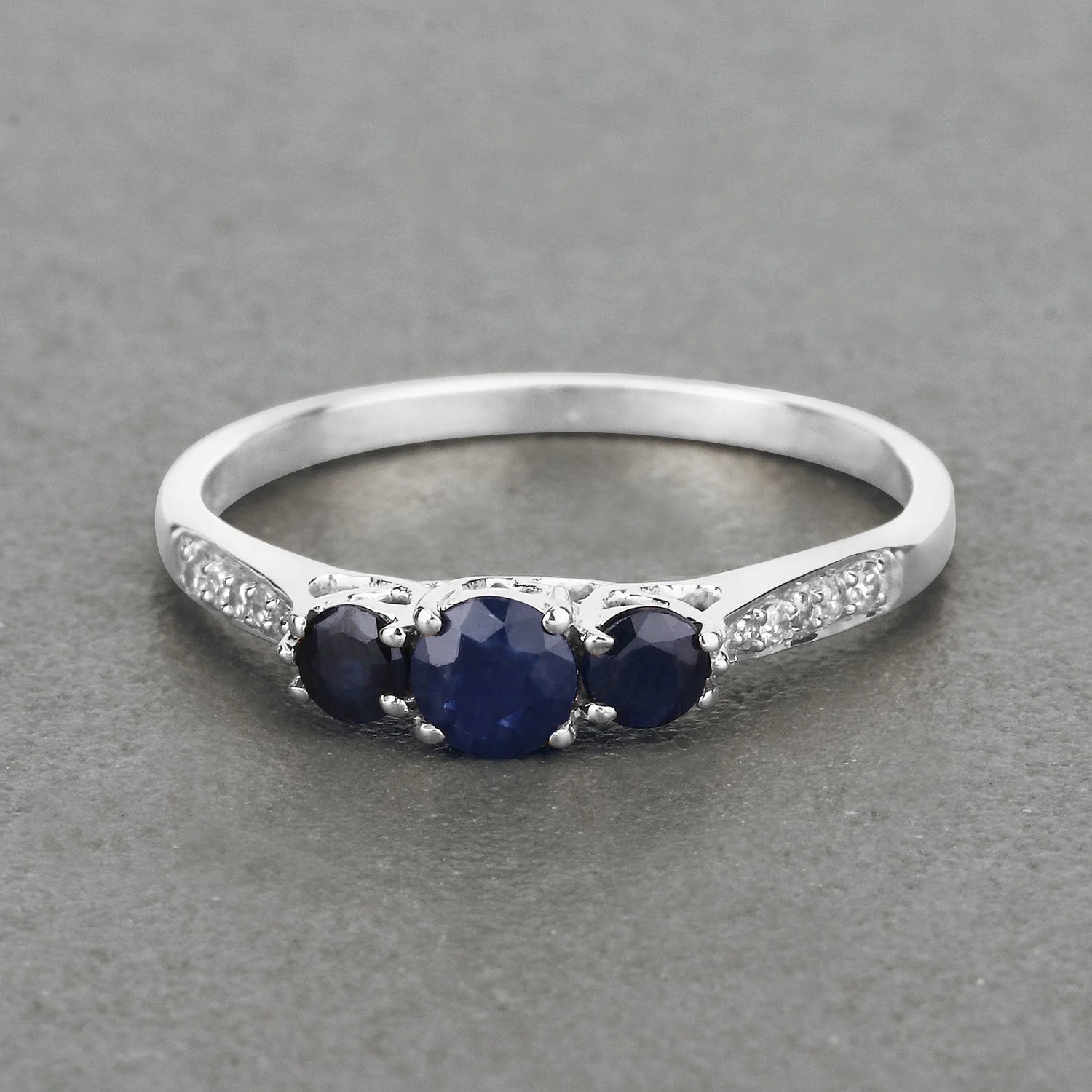 0.56 Carat Genuine Blue Sapphire and White Diamond 14K White Gold Ring - Image 4