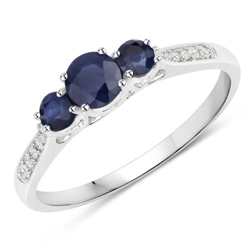 0.56 Carat Genuine Blue Sapphire and White Diamond 14K White Gold Ring - Image 5