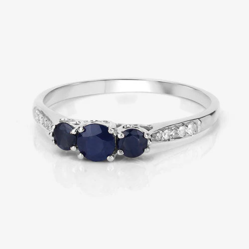 0.56 Carat Genuine Blue Sapphire and White Diamond 14K White Gold Ring - Image 9