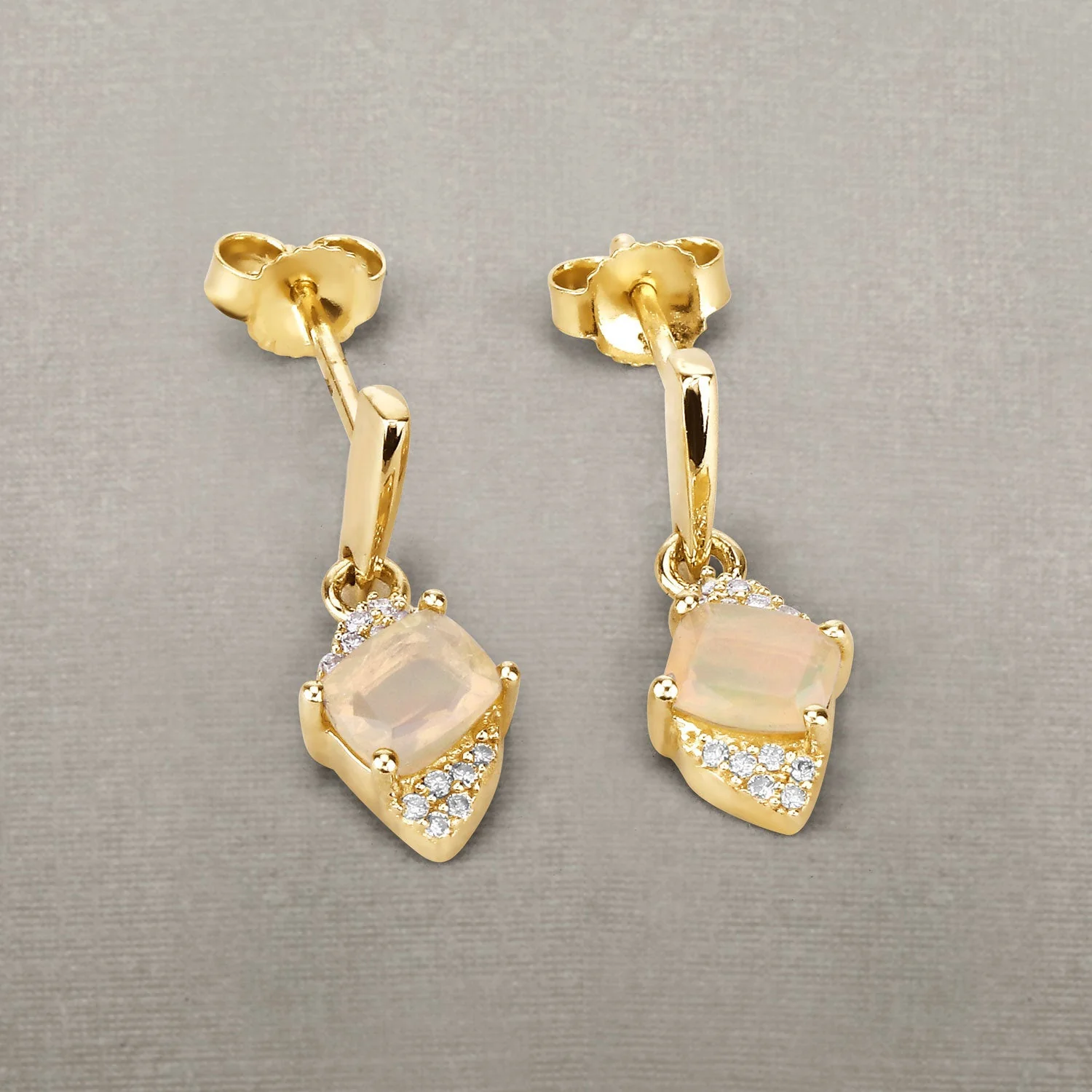 0.57 Carat Genuine Ethiopian Opal and White Diamond 14K Yellow Gold Earrings - Image 4