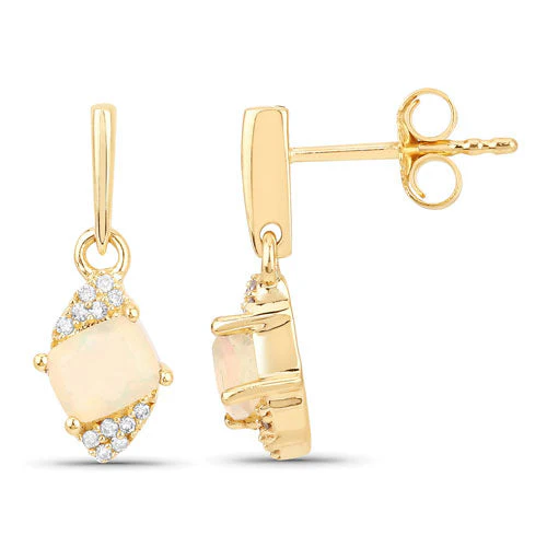 0.57 Carat Genuine Ethiopian Opal and White Diamond 14K Yellow Gold Earrings - Image 7