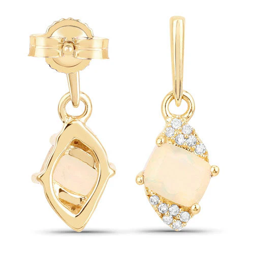 0.57 Carat Genuine Ethiopian Opal and White Diamond 14K Yellow Gold Earrings - Image 8