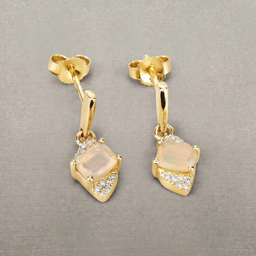 0.57 Carat Genuine Ethiopian Opal and White Diamond 14K Yellow Gold Earrings - Image 9