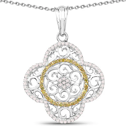 0.57 Carat Genuine White Diamond and Yellow Diamond .925 Sterling Silver Pendant - Image 3