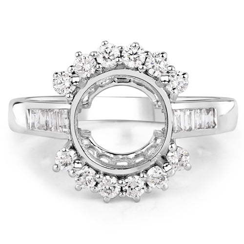 0.58 Carat Genuine White Diamond 14K White Gold Semi Mount Ring - holds 9.00mm Round Gemstone - Image 8