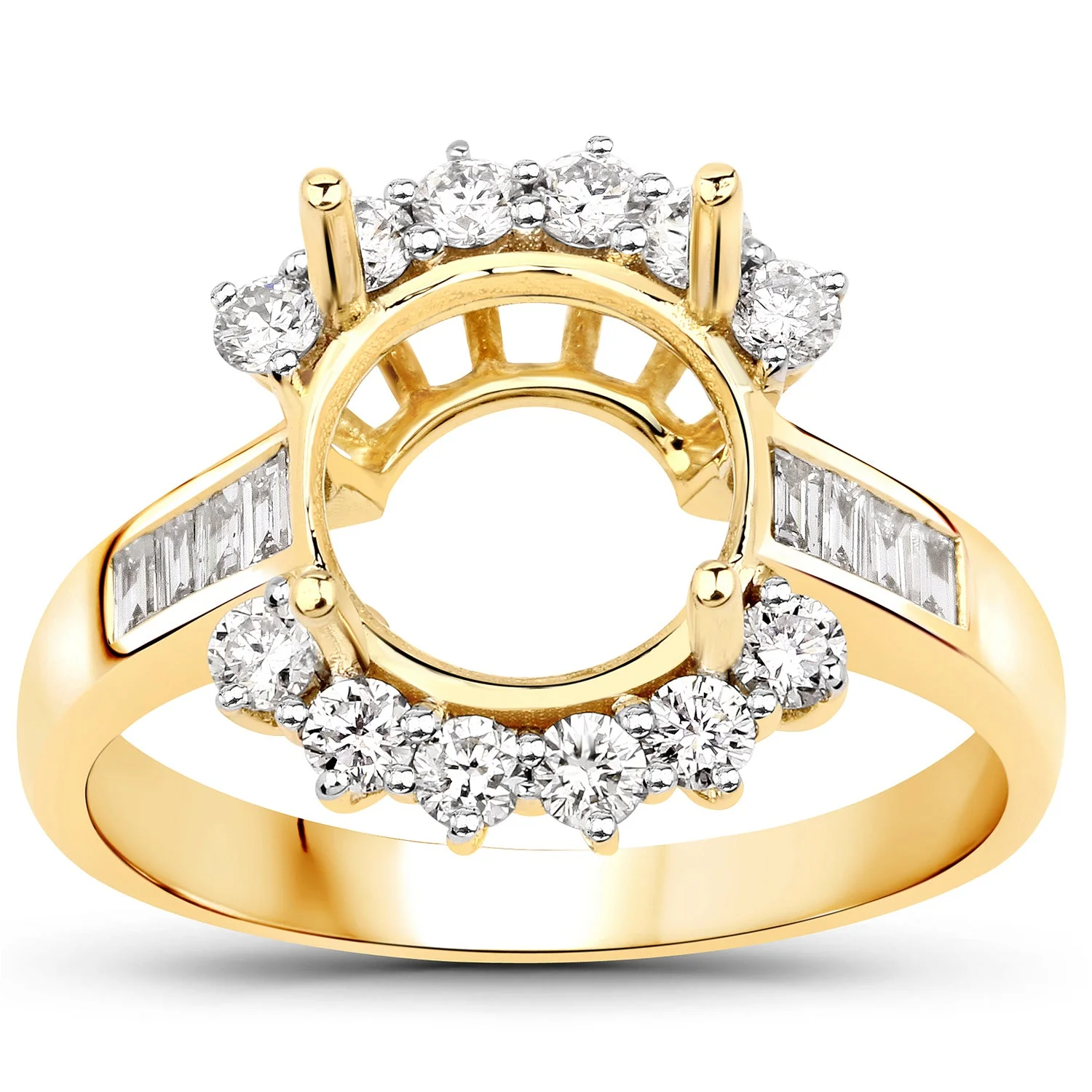 0.58 Carat Genuine White Diamond 14K Yellow Gold Semi Mount Ring - holds 9.00mm Round Gemstone - Image 2