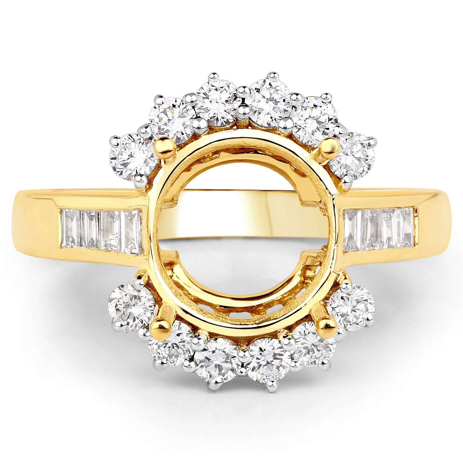 0.58 Carat Genuine White Diamond 14K Yellow Gold Semi Mount Ring - holds 9.00mm Round Gemstone - Image 4