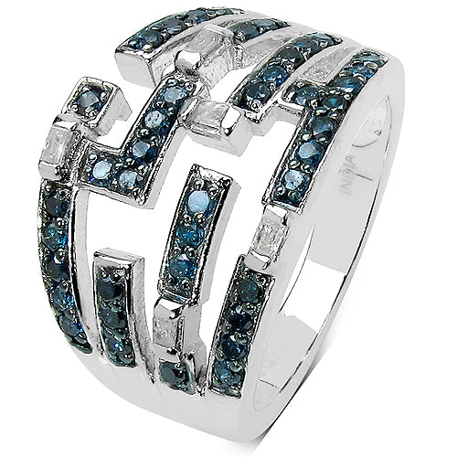 0.59 Carat Genuine Blue Diamond & White Diamond .925 Sterling Silver Ring - Image 2