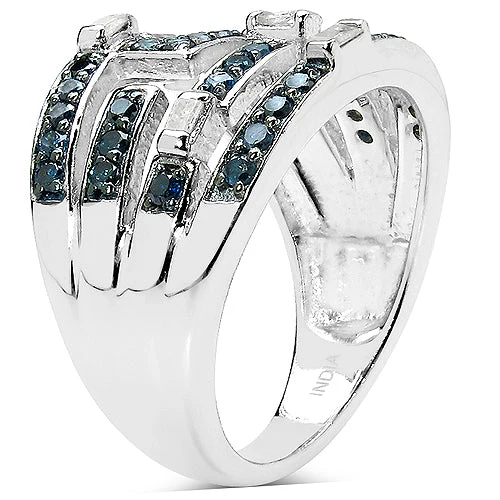 0.59 Carat Genuine Blue Diamond & White Diamond .925 Sterling Silver Ring - Image 3