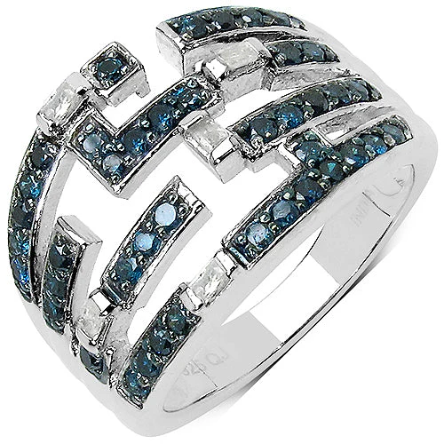 0.59 Carat Genuine Blue Diamond & White Diamond .925 Sterling Silver Ring - Image 4