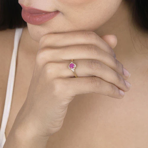 0.59 Carat Genuine Ruby and White Diamond 14K Yellow Gold Ring - Image 11