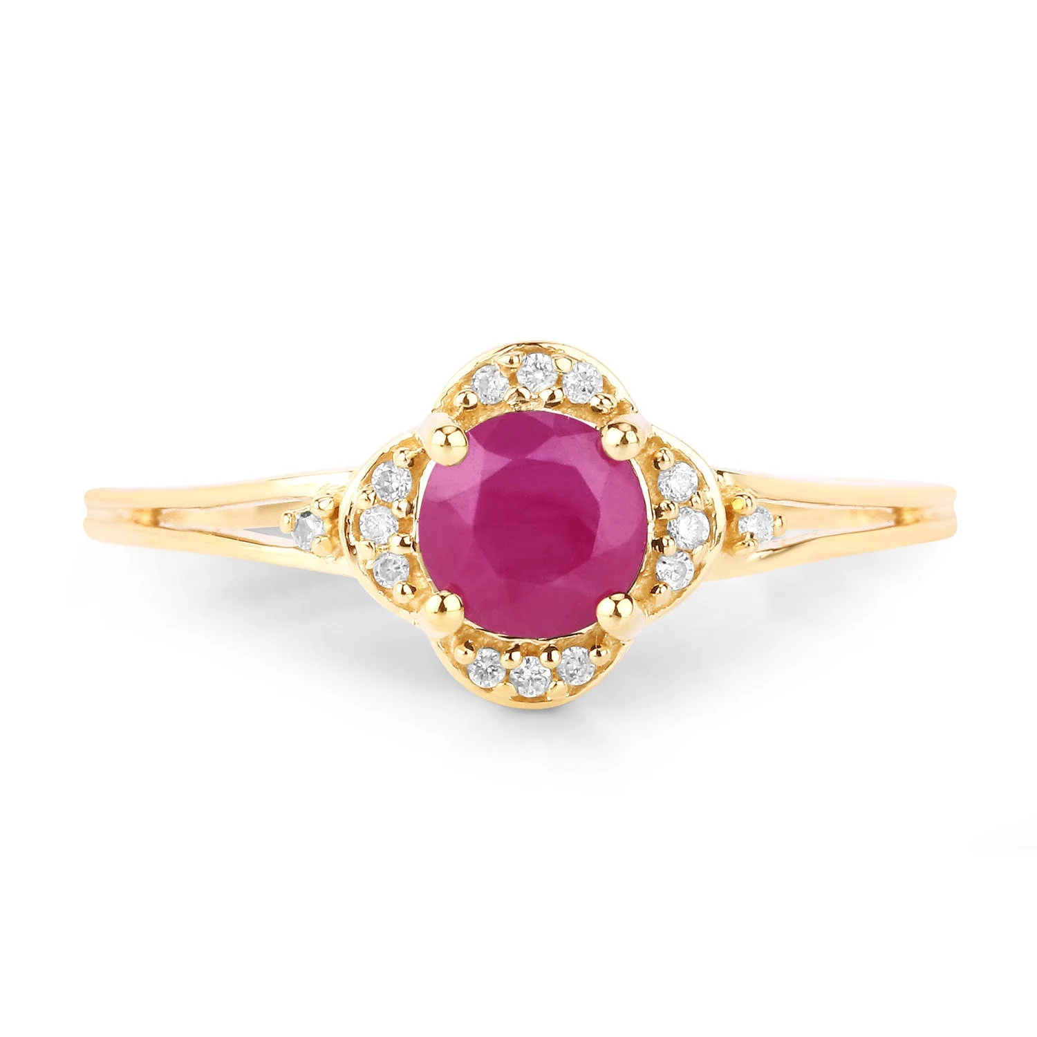 0.59 Carat Genuine Ruby and White Diamond 14K Yellow Gold Ring - Image 3